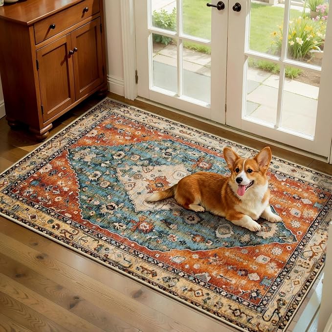 SERISSA 2x4 Boho Rugs for Entryway, Washable Non-Slip Kitchen Runner Rug