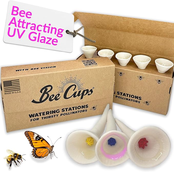5 Pack, Bee Watering Station, 100% Handmade Porcelain, Bee and Butterfly Feeder