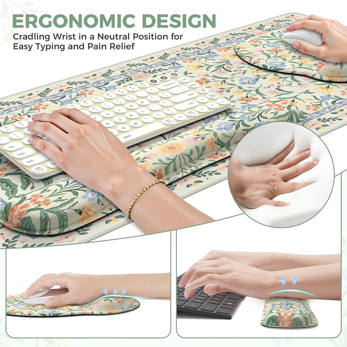 iCasso Green Desk Pad Mat, Large Mouse Pad and Keyboard Wrist Rest Set