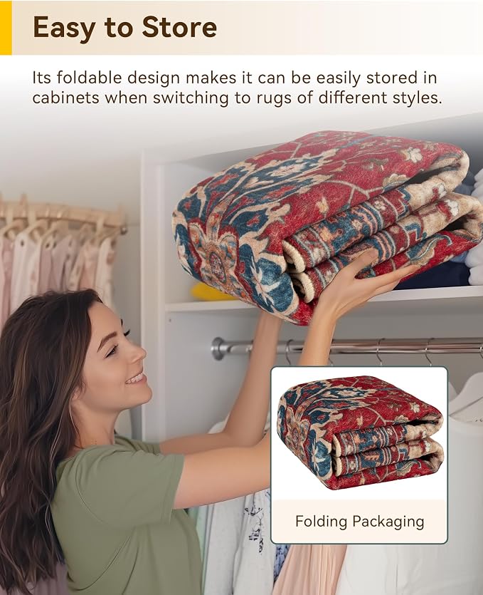 RELEANY Area Rugs Round 8ft Washable Non-Slip, Floral Vintage Distress