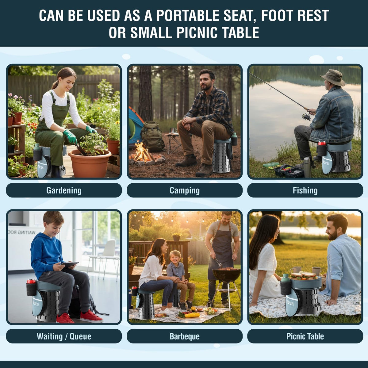 NUMANU XXL Round Collapsible Stool, 3-in-1 Cushion + Bag, 1000 lb Max Cap.