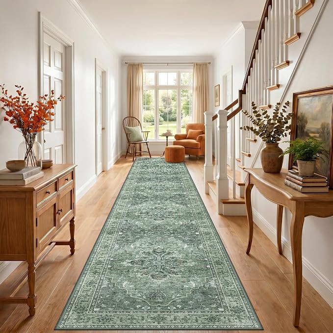 RELEANY Area Rugs Runner 3'x20' Washable Non-Slip, Floral Vintage Distress