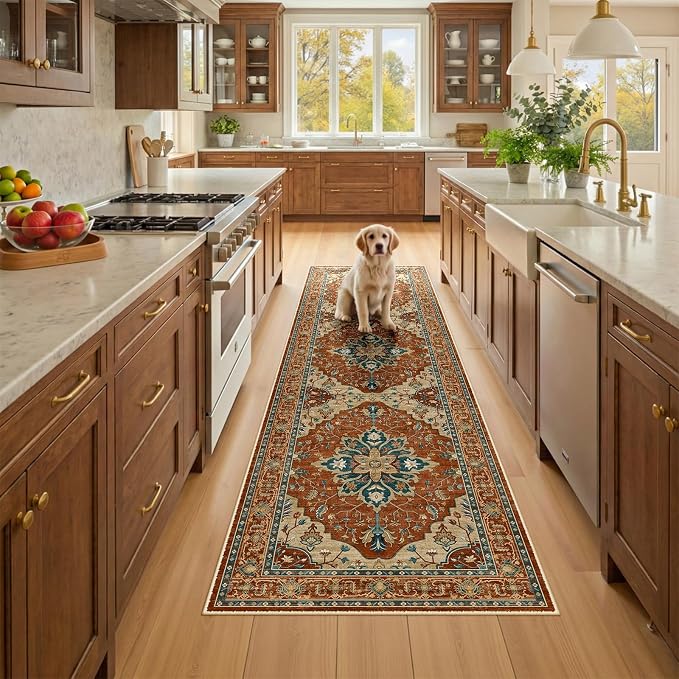 RELEANY Area Rugs Runner 2'6"x8' Washable Non-Slip, Floral Vintage Distress