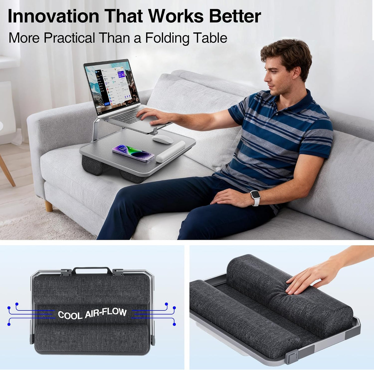 Laptop Lap Desk with Cushion, Laptop Stand for Bed with Pillow