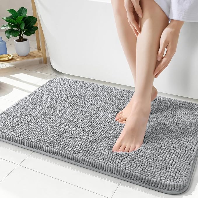 OLANLY Bathroom Rugs 35x24, Extra Soft Absorbent Chenille Bath Rugs, Rubber