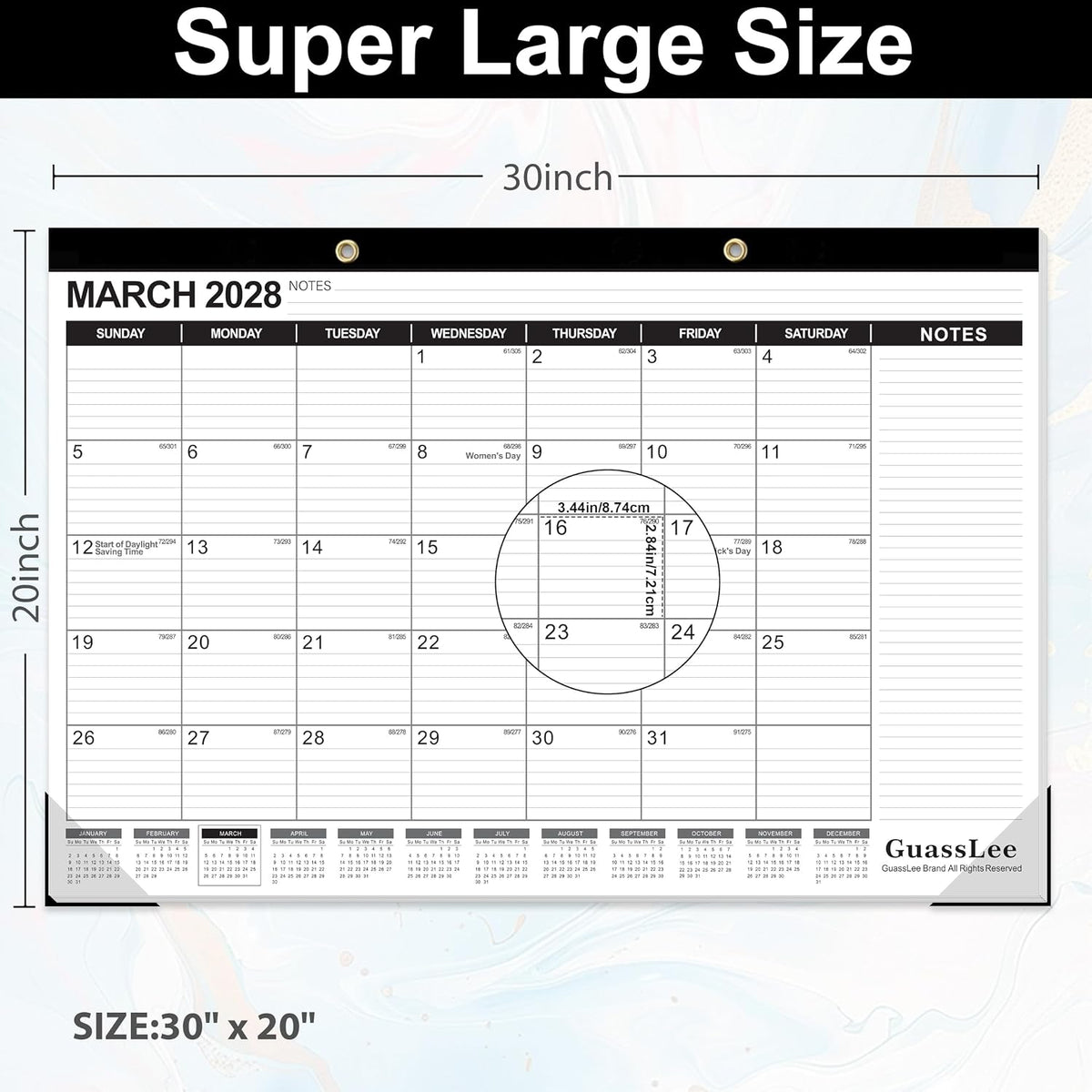 GuassLee Extra Large Desk Calendar 2027-2028, 18 Months, 30"x20"