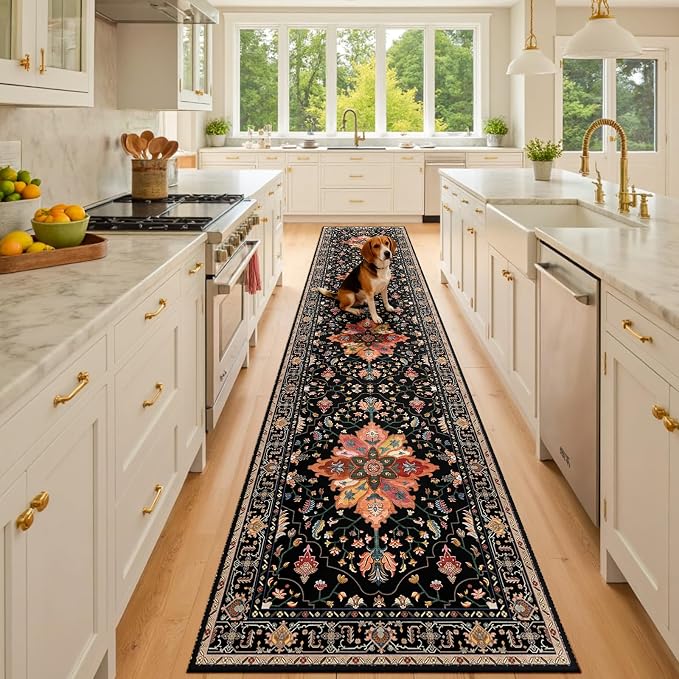 RELEANY Area Rugs Runner 2'6"x10' Washable Non-Slip, Floral Vintage Distress