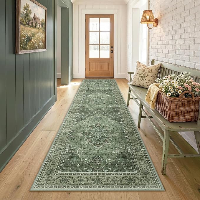 RELEANY Area Rugs Runner 2'x7' Washable Non-Slip, Floral Vintage Distress
