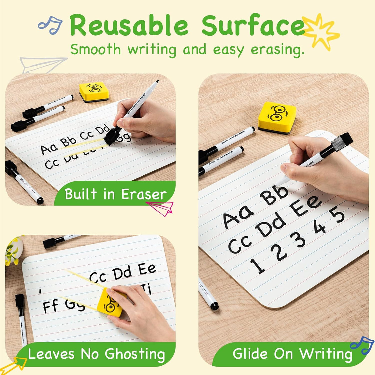 Ohuhu 25 Pack 9x12 Lined/Plain Double-Sided Whiteboard with Markers Erasers