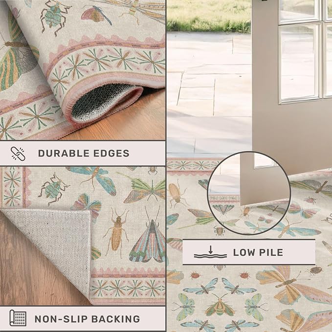 Hazo Haus 7x9 Cute Insect Rugs for Girls Bedroom