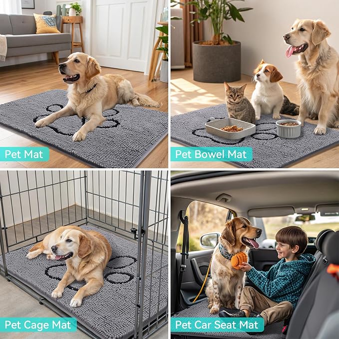 Smiry Dog Door Mat for Muddy Paws, Absorbent Dirt Trapper Non Slip Quick Dry