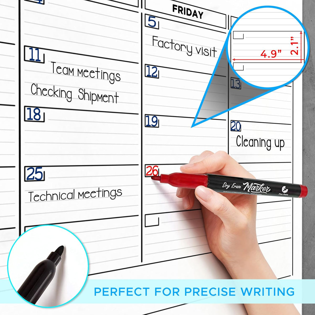 Large 36"x48" Quarterly White Board Calendar Dry Erase Calendar for Wall 3 Month Big Dry Erase Wall Calendar Monthly Dry Erase Board Planner Includes 6 Markers Eraser Push Pins & Mounting Tape