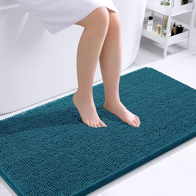 OLANLY Bathroom Runner Rugs 44x24, Soft Absorbent Chenille Bath Rugs, Rubber
