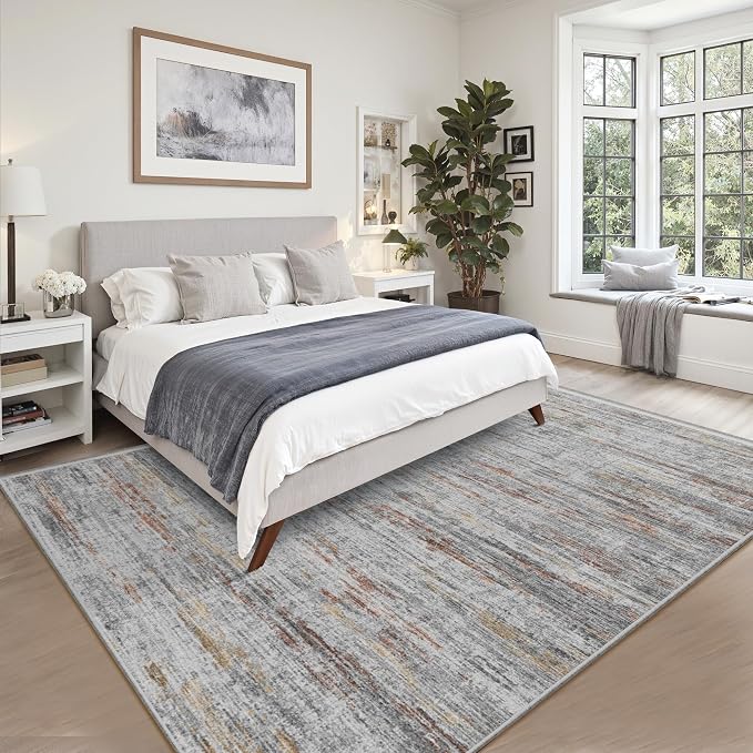 8x10 Area Rugs for Living Room, Modern Abstract Non-Slip Backing Washable Rugs