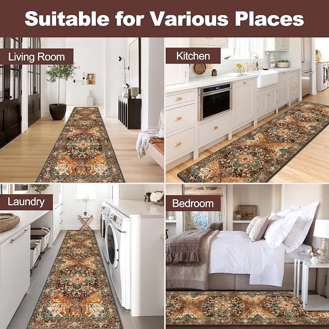 Yamaziot Washable Runner Rug, 3x10 Non-Slip Boho Vintage Hallway Rug
