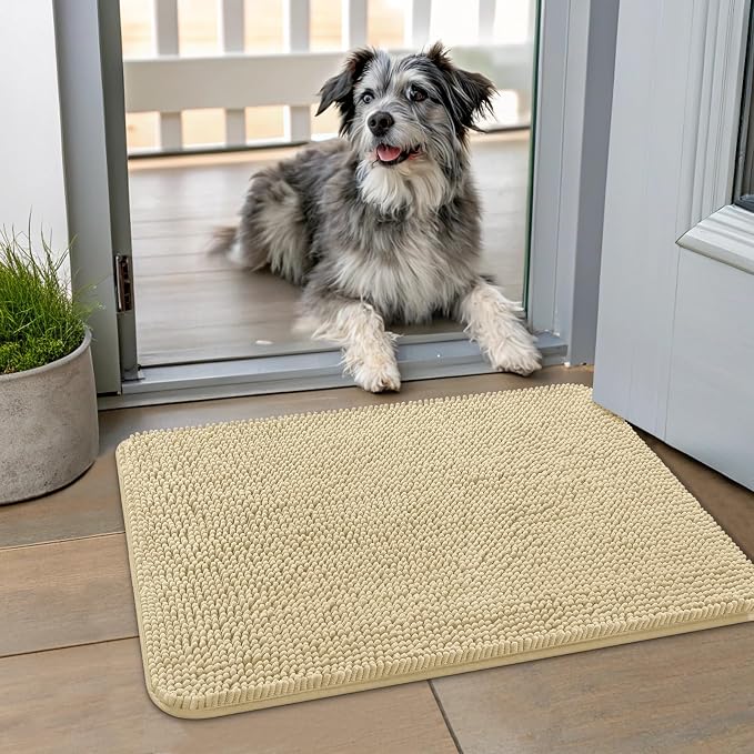 Smiry Dog Door Mat for Muddy Paws 24x16, Absorbent Dirt Trapper, Non-Slip