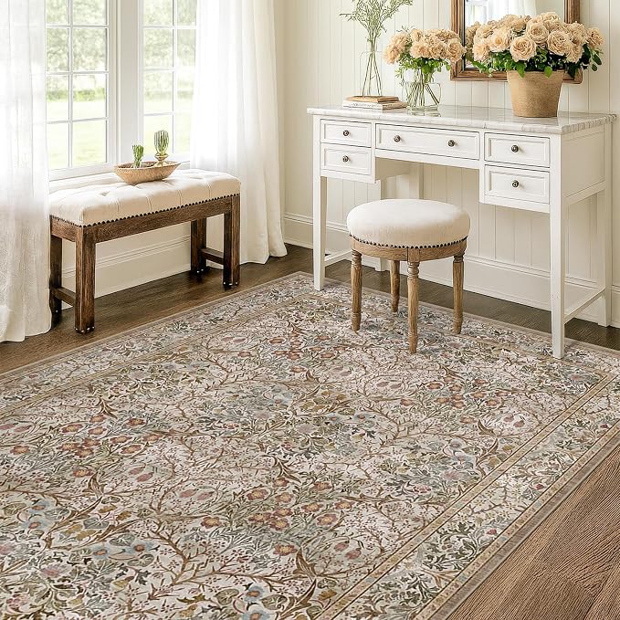 Vintage 4x6 Entryway Rug, Washable Area Rugs