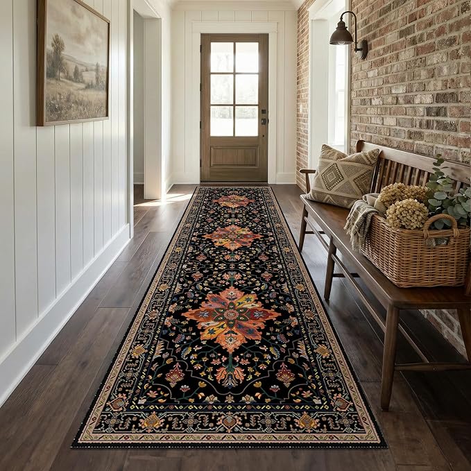 RELEANY Area Rugs Runner 2'x10' Washable Non-Slip, Floral Vintage Distress