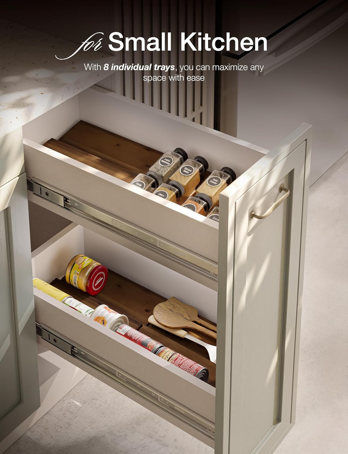 Tinamo Acacia Wooden Spice Rack Organizer for Cabinet, 8 Pcs, Walnut Finish