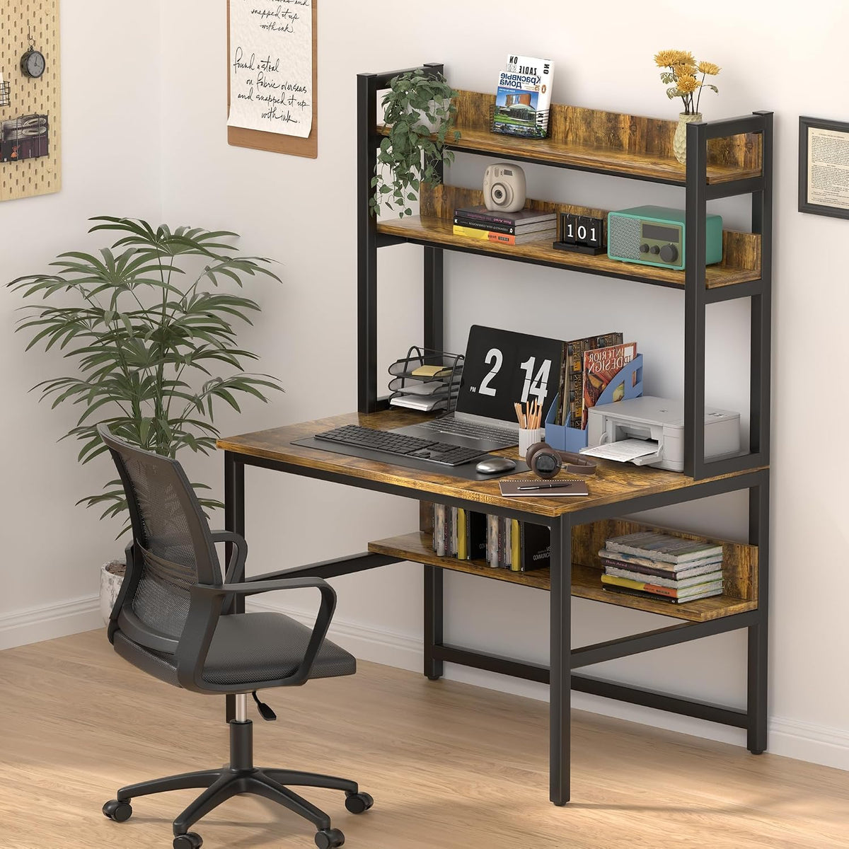 Aquzee Computer Desk with Shelves, 47“W x 23.6" D Desk with Hutch