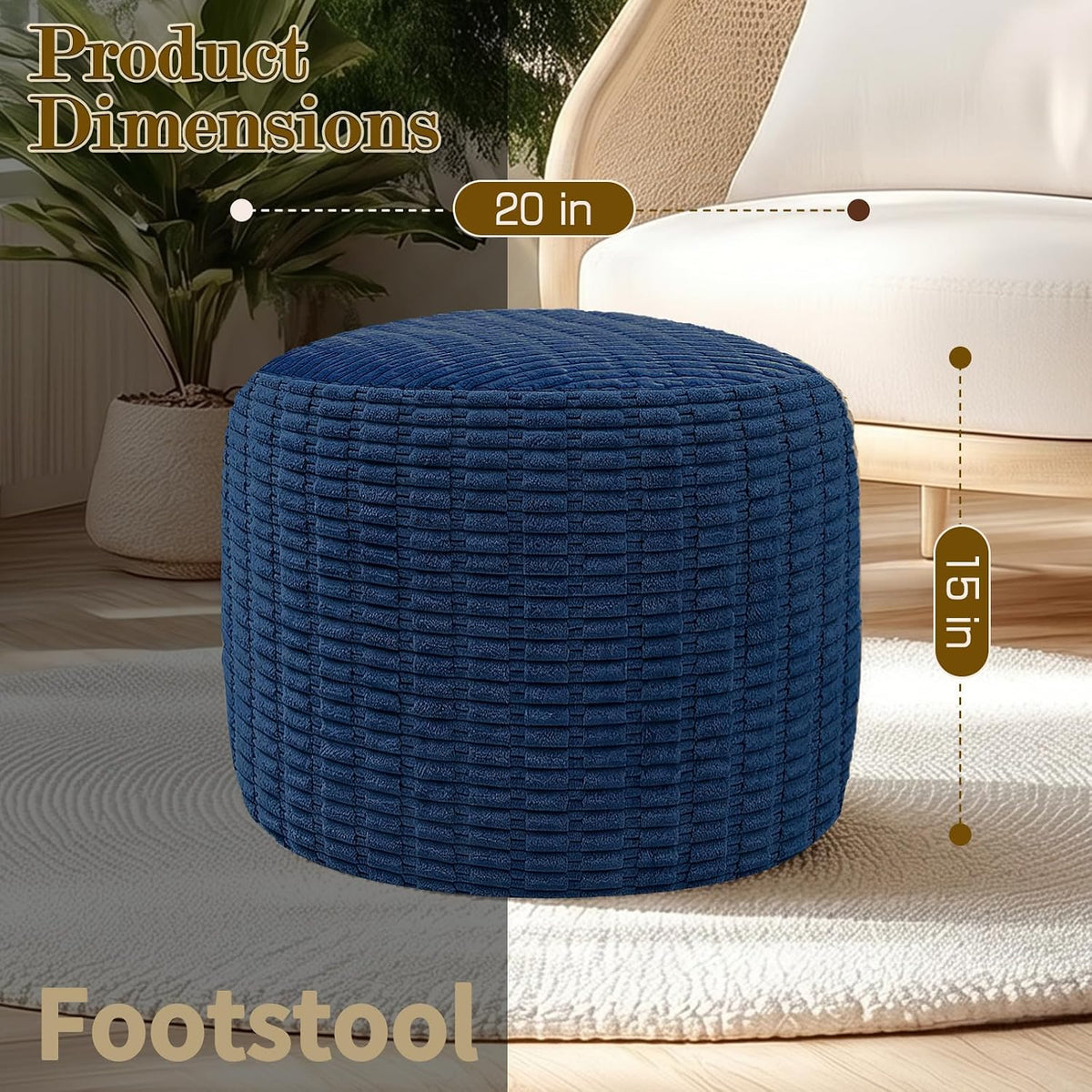 Round Corduroy Footstool Pouf for Couch