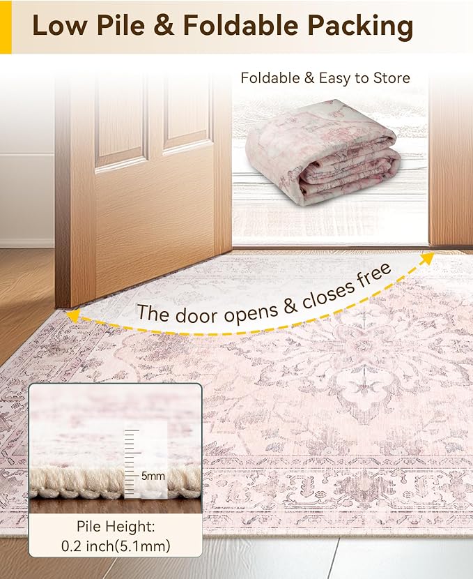RELEANY Area Rugs Small 2'x4' Washable Non-Slip, Floral Vintage Distress
