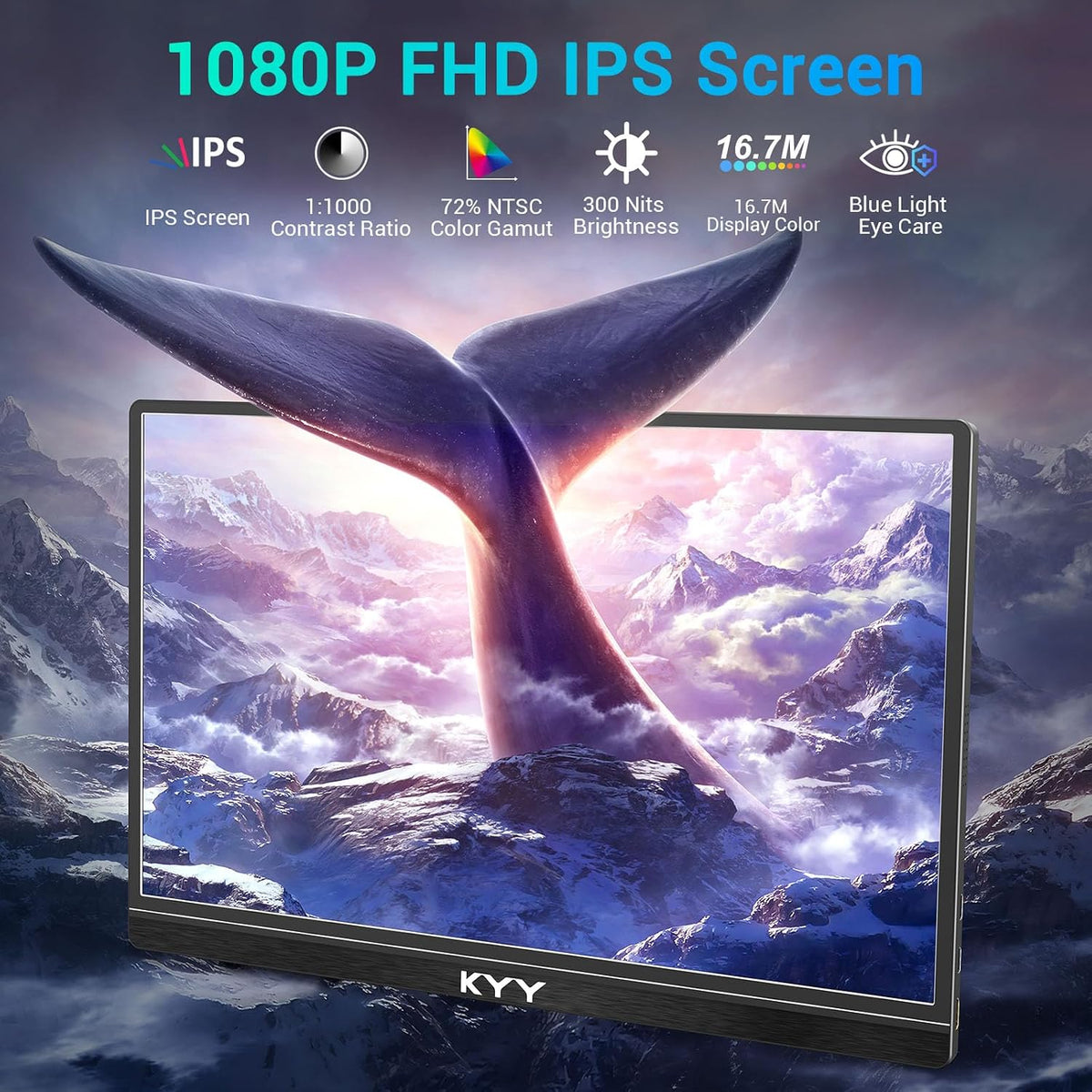 KYY Portable Monitor 15.6'' FHD 1080P USB C HDMI Gaming Monitor