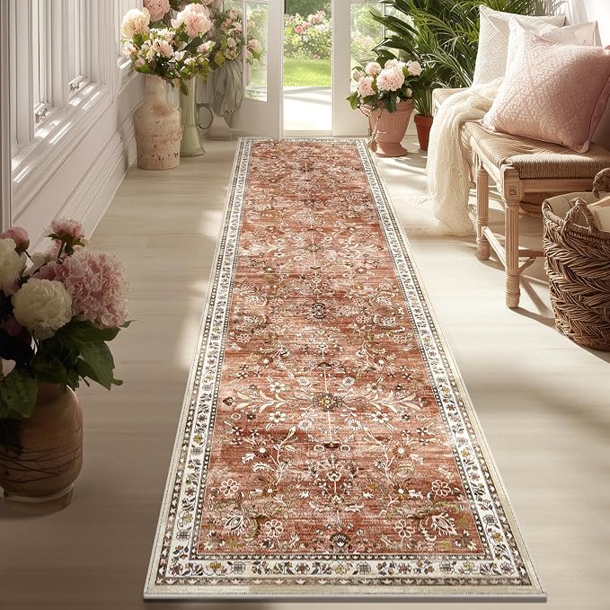 Yamaziot Washable Runner Rug 2x8 – Non Slip Boho Floral Hallway Runner Rug