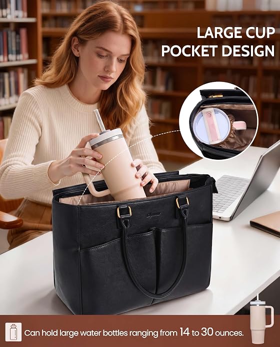 Laptop Tote Bag for Women, Leather Work Tote