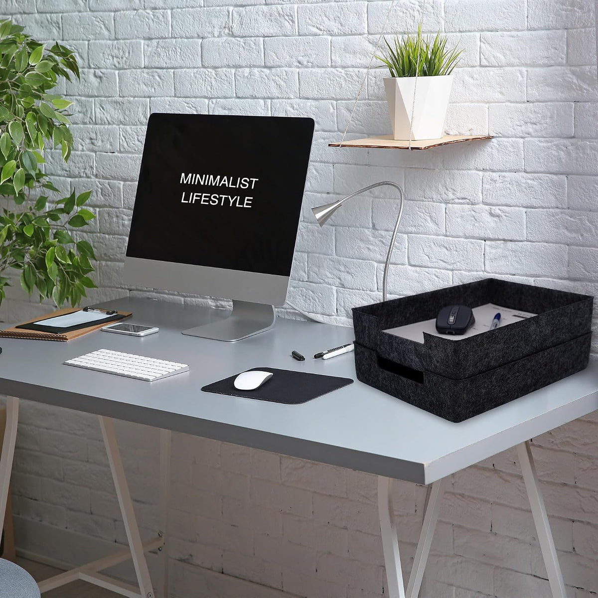 Welaxy Felt Desk Drawer Organizer Trays Charcoal Stackable File Organizer