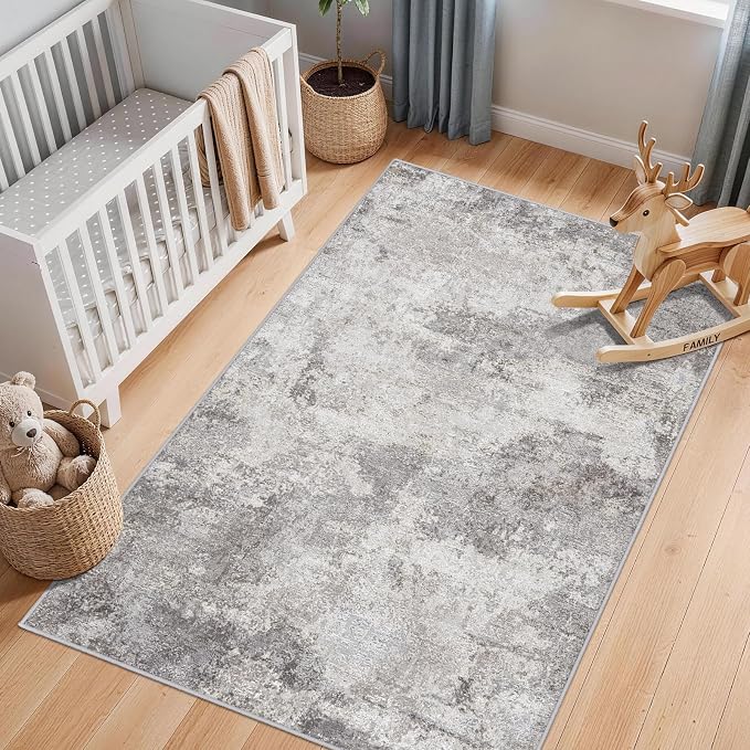 Abstract 3x5 Entryway Area Rugs: Machine Washable Anti-Slip Cozy Rug
