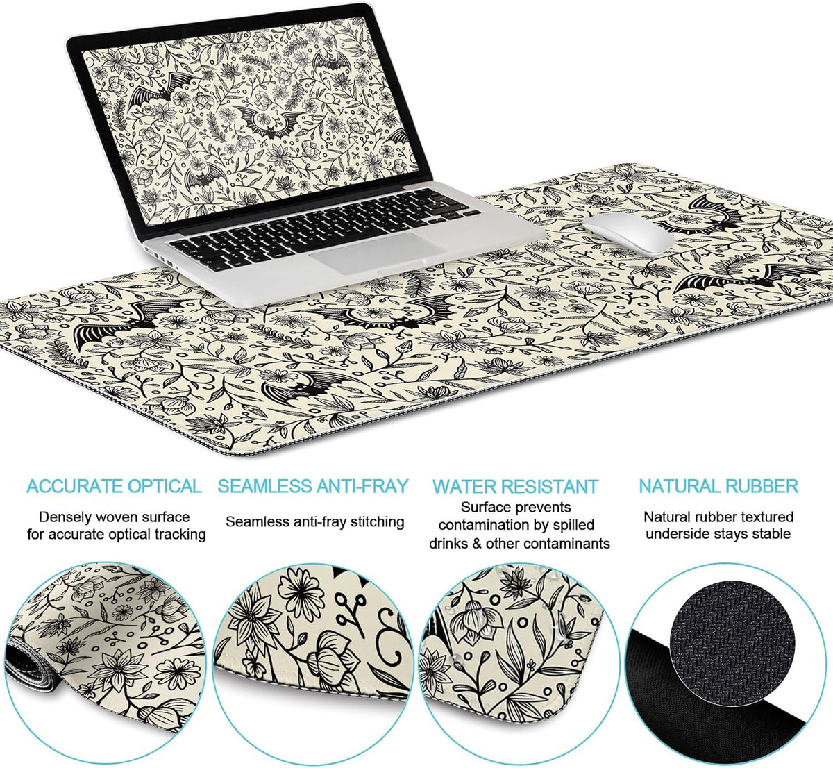 LIMKRIAN Goth Bat Ergonomic Mouse Pad Set, Large Desk Mat for Desktop