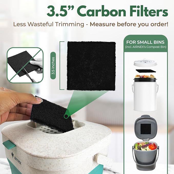 Charcoal Filters for Compost Bucket 3.5 in Square