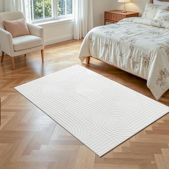 Pauwer 4x6 Washable Area Rugs for Living Room Modern White Solid Color Soft
