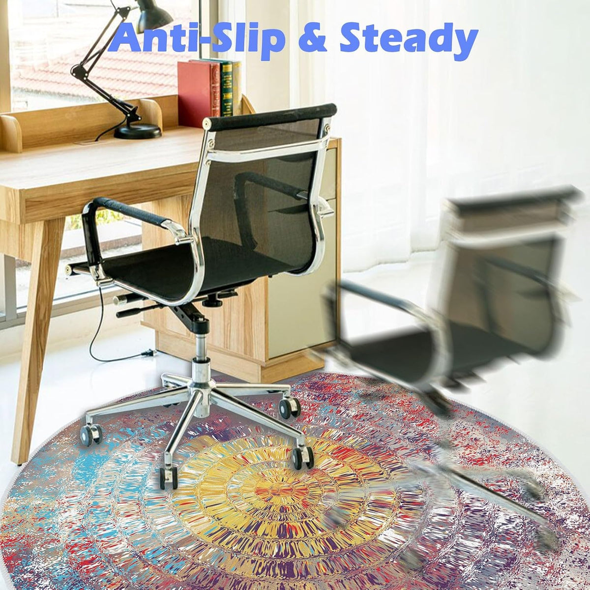 Office Chair Mat for Hardwood Floor, 4ft/48in Round Chair Rugs Floor Protectors, Desk Chair Mat for Rolling Chair, Anti-Slip Computer Chair Mat, Carpet Mats for Home Office(Colorful)