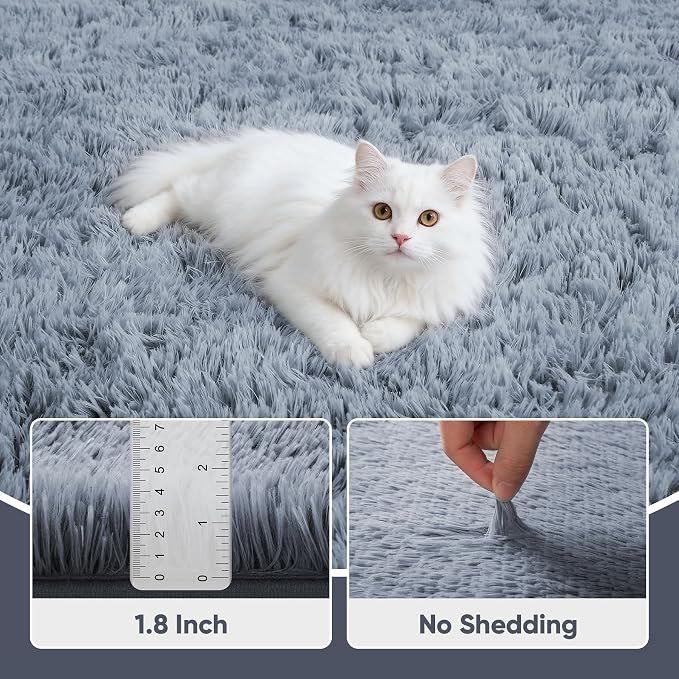 Area Rug for Living Room Bedroom: 9x12 Grey Soft Fluffy Shag Upgrade Non-Slip