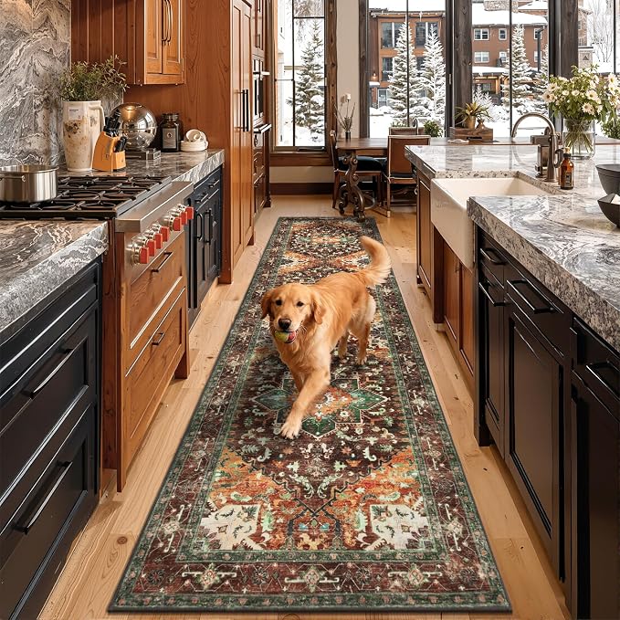 Yamaziot Washable Runner Rug, 3x12 Non-Slip Boho Vintage Hallway Rug Runner