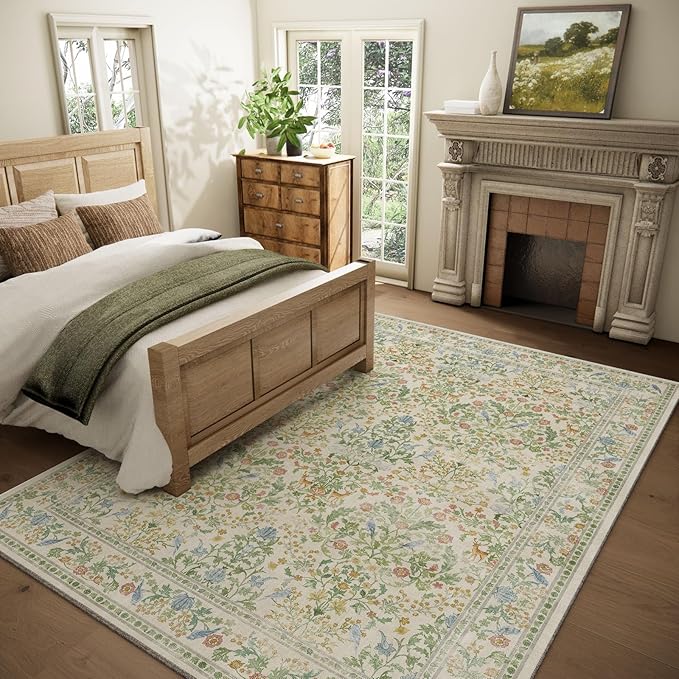 Washable Area Rugs for Living Room: 5x7 Bedroom Rug Vintage Rugs Stain