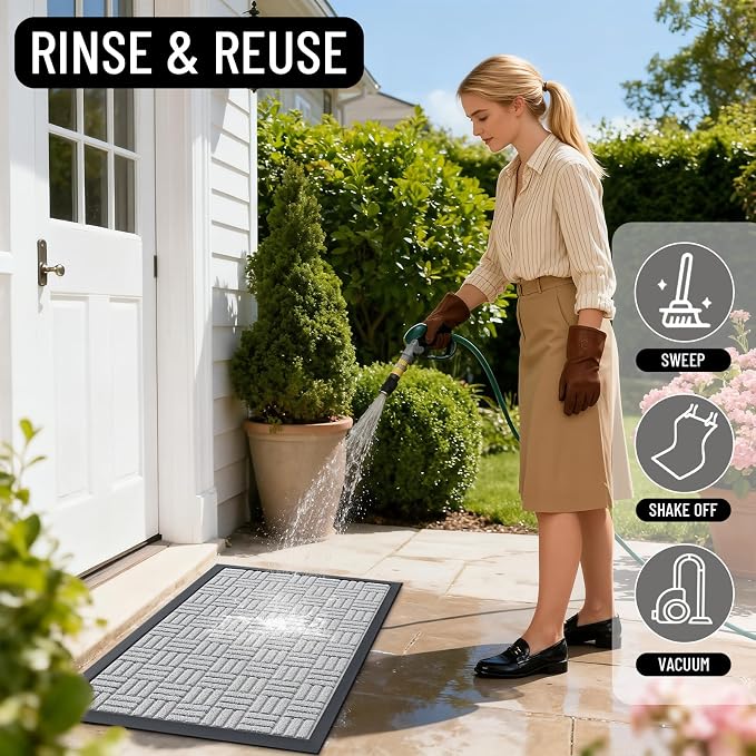 OLANLY Front Door Mat Outside Entrance 47x17, Heavy Duty Sturdy Natural Rubber