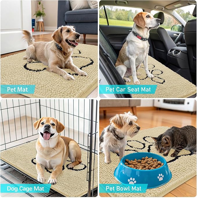 OLANLY Dog Door Mat for Muddy Paws 36x24, Paw Print Design, Absorbs Moisture