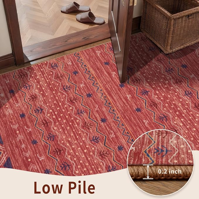 SERISSA 2x3 Rugs for Entryway, Washable Non-Slip Red Ochre Small Area Rug