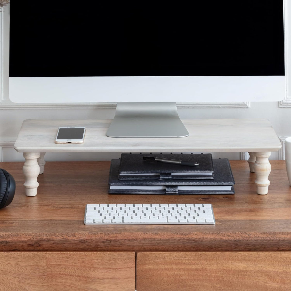 Anji Mountain Monitor Stand for Desk - Desktop Organizer & Laptop Riser, Ergonomic Monitor Riser, Space-Saving, Durable, Easy Assembly & Ideal for Home & Office,White Wash, 24-Inch, Classic