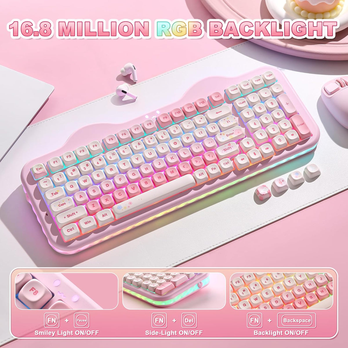 YUNZII C98 Cute Cake Wireless Mechanical Keyboard (Pink, Milk Switch)
