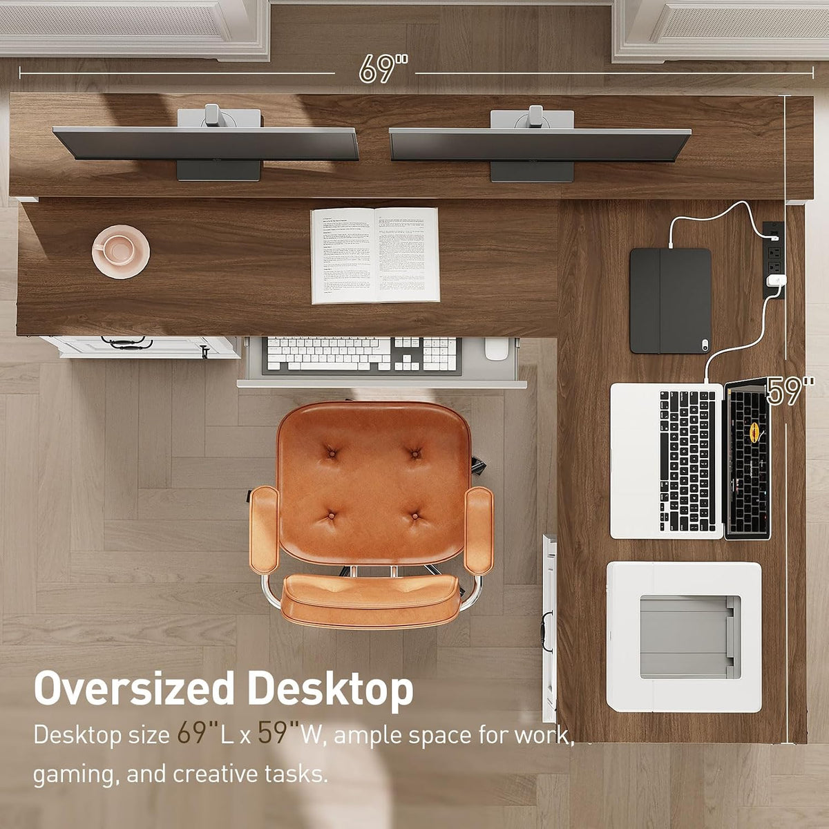 RALGEND 2 Pack Farmhouse 69" L Shaped Office Desk with Drawers