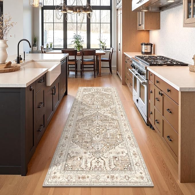 Yamaziot Washable Runner Rug, 3x8 Non-Slip Boho Vintage Hallway Rug