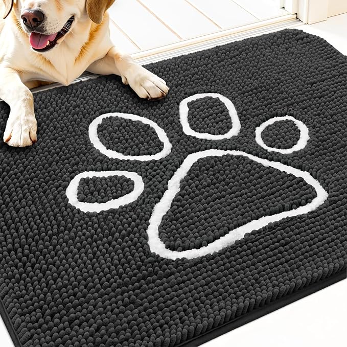 OLANLY Dog Door Mat for Muddy Paws 34x21, Paw Print Design, Absorbs Moisture