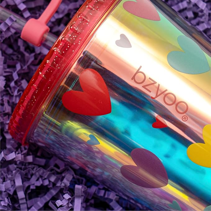 bzyoo 24 oz SIP Tumbler with Heart-Shaped w/Wing Straw Cap Cover – Cute Heart