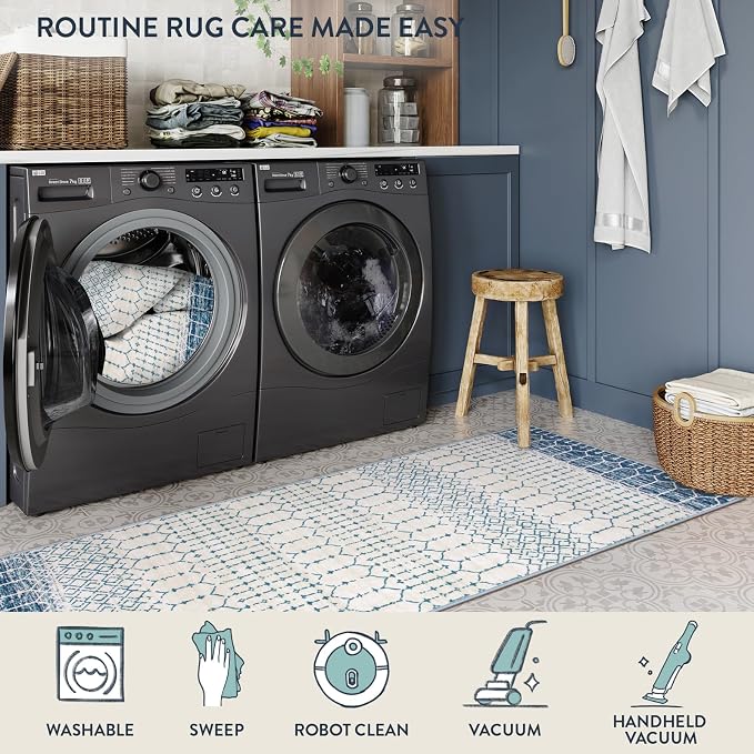Lahome Moroccan Entryway Rugs Indoor 2x3 Area Rug Blue Non-Slip Backing