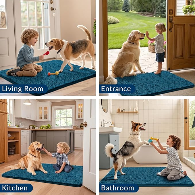 Smiry Dog Door Mat for Muddy Paws 59x35, Absorbent Dirt Trapper, Non-Slip