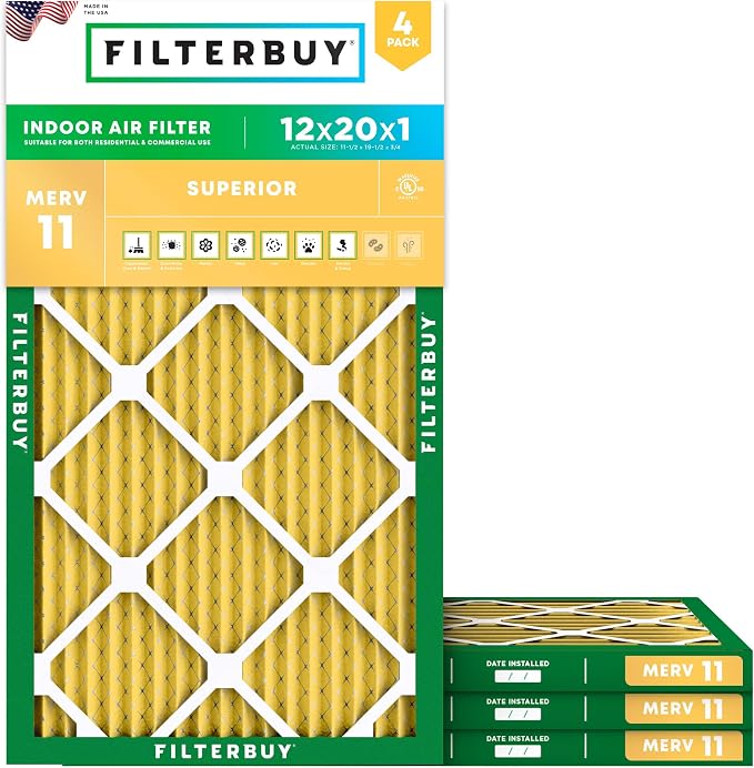 Filterbuy 12x20x1 Air Filter MERV 11 Superior Pet & Allergy Defense,